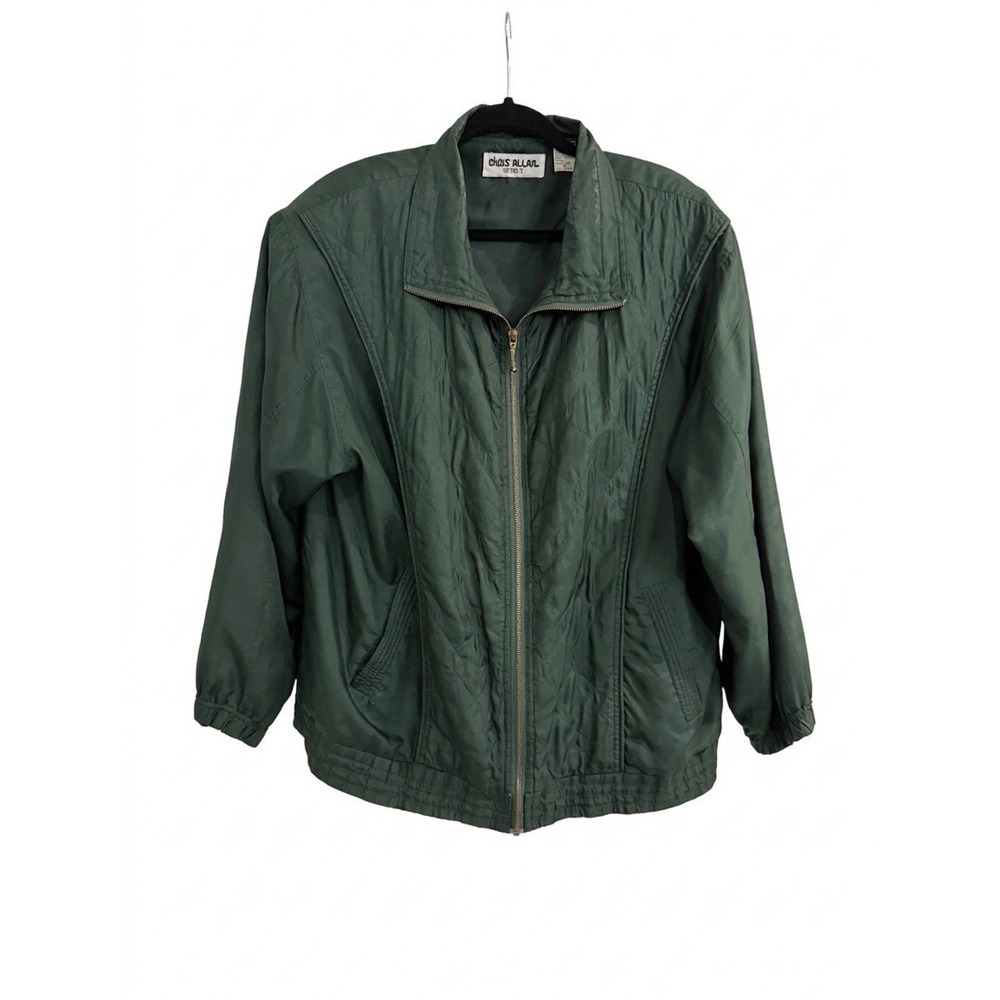 Vintage Chris Allan Sport Silk Jacket Womens XL Green Quilted Bomber Windbreaker